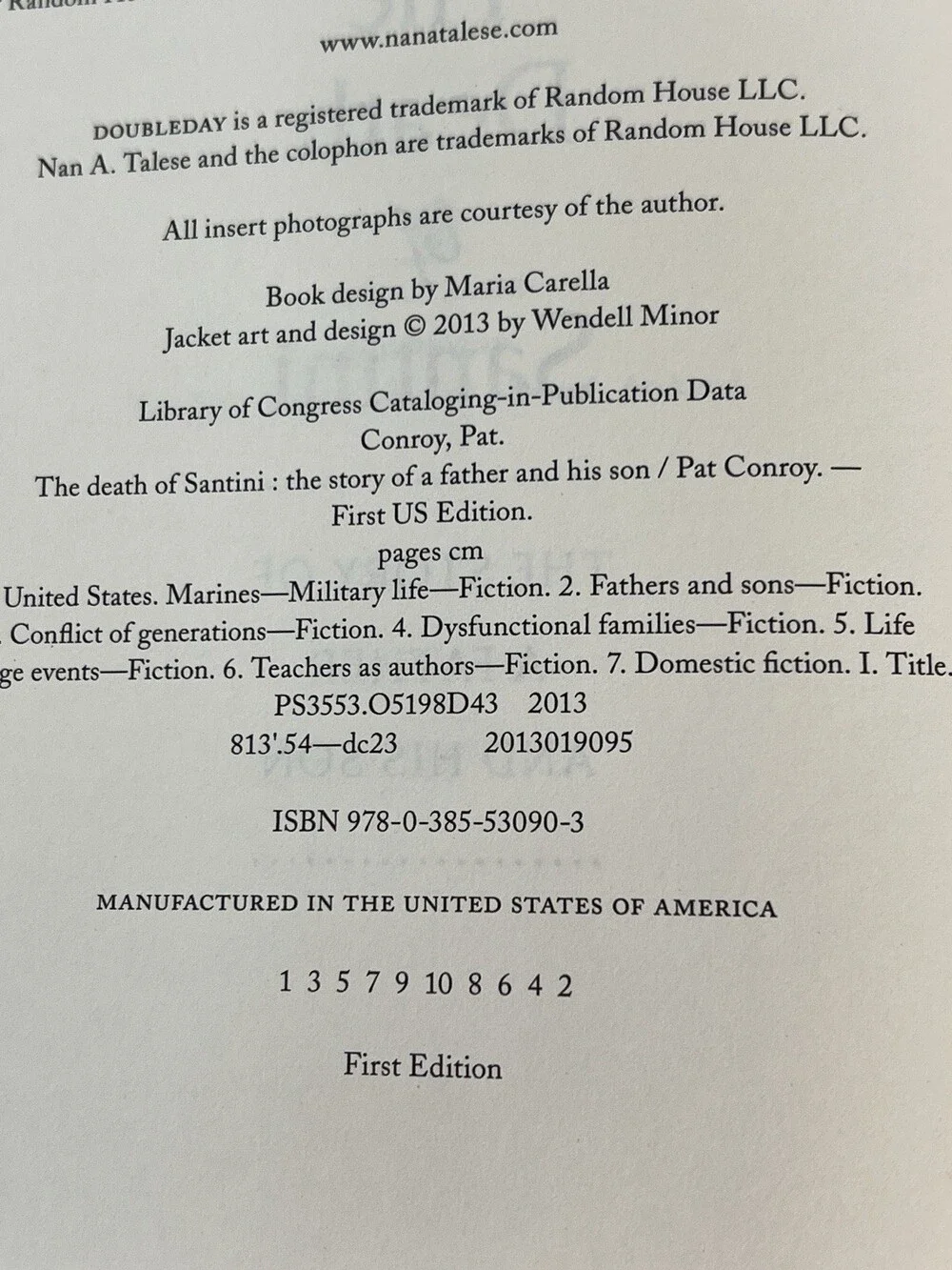 Pat Conroy The Death of Santini First Edition 1st Printing HC DJ 2013 Doubleday